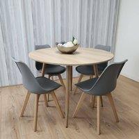 KOSY KOALA Modern Round Dining Table Set With 4 Grey Plastic Chairs