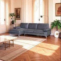 SquareBoxx Venosa Velvet Sectional Corner Left Sofa in Grey