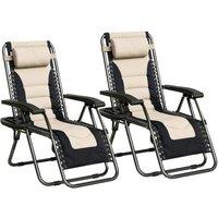 MCC Direct Set of 2 Zero Gravity Reclining Padded Garden Chair Sun Lounger Recliner Oxford in Cream
