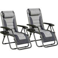 MCC Direct Set of 2 Zero Gravity Reclining Padded Garden Chair Sun Lounger Recliner Oxford in Grey