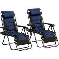 MCC Direct Set of 2 Zero Gravity Reclining Padded Garden Chair Sun Lounger Recliner Oxford in Blue