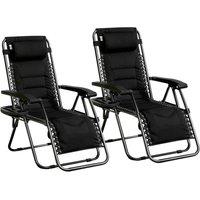 MCC Direct Set of 2 Zero Gravity Reclining Padded Garden Chair Sun Lounger Recliner Oxford in Black