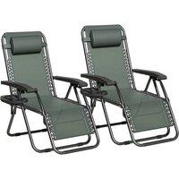 MCC Direct Set of 2 Zero Gravity Reclining Garden Chair Sun Lounger Recliner Textilene in Green