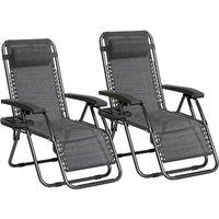 MCC Direct Set of 2 Zero Gravity Reclining Garden Chair Sun Lounger Recliner Textilene in Grey