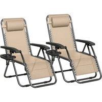 MCC Direct Set of 2 Zero Gravity Reclining Garden Chair Sun Lounger Recliner Textilene in Cream