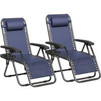 MCC Direct Set of 2 Zero Gravity Reclining Garden Chair Sun Lounger Recliner Textilene in Blue