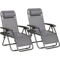 MCC Direct Set of 2 Zero Gravity Reclining Garden Chair Sun Lounger Recliner Textilene in Dark Grey
