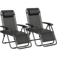 MCC Direct Set of 2 Zero Gravity Reclining Garden Chair Sun Lounger Recliner Textilene in Black