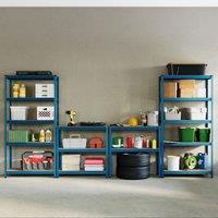 Home Discount Home Vida 5 Tier Heavy Duty Garage Shelves & Work Benches, Set of 3 in Blue | Size: 1500mm x 700mm