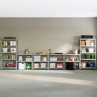 Home Discount Home Vida 5 Tier Heavy Duty Garage Shelves & Work Benches, Set of 4 in Metallic Silver | Size: 1500mm x 700mm