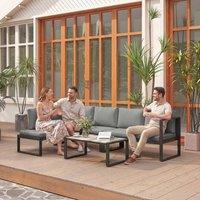 OUTSUNNY Garden Sofa Set with 2 Loveseats, Armless Chair, Coffee Table in Dark Grey