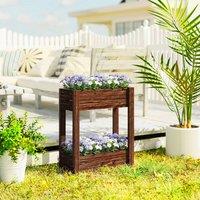 OUTSUNNY 2-Tier Wooden Raised Planter, Raised Garden Bed on Legs in Brown