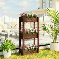 OUTSUNNY 3-Tier Wooden Raised Planter, Raised Garden Bed on Legs in Brown