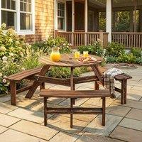 OUTSUNNY 6 Person Fir Wood Table Bench Set Outdoor Garden Patio, Carbonized in Brown