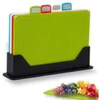 EONLION Coloured 4Pcs Chopping Board Set NonSlip Cutting Boards with Stand in Green