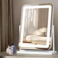 Emitto Hollywood Mirror Vanity Makeup Mirror Lights 360Rotation Tabletop in White