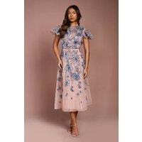 Coast Women's Floral Embroidered Cutwork Sleeve Midi Dress in Peach | Size: 10