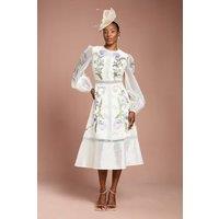 Coast Women's Blouson Sleeve Embroidered Midi Dress in Light Blue | Size: 18