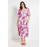 Wallis Women's Floral Ottoman Twill Puff Sleeve Midi Dress in Ivory | Size: 16