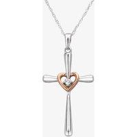 T.H.Baker Women's 9ct Two Tone Gold 0.01ct Diamond Cross & Heart Pendant TH0121843 | Size: 18 inches