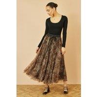 Yumi Women's Brown Leopard Mesh Tulle Skirt | Size: 10