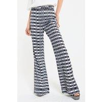 House of Holland Women's Monochrome Logo Printed Check Wide Leg Trousers | Size: 8