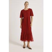 Finery London Women's Yasmine Floral Mesh Tiered Midi Dress in Dark Red | Size: 12