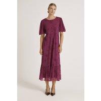 Finery London Women's Yasmine Floral Mesh Tiered Midi Dress in Aubergine | Size: 16