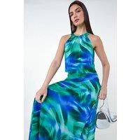 Ariella Women's Abstract Print Chiffon Overlay Maxi Dress in Blue | Size: 8