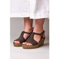 Moshulu Women's 'Peach Melba 2' T-Bar Wedge Sandals in Dark Brown | Size: 6