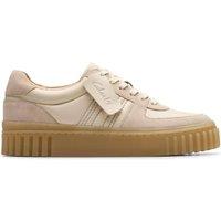 Clarks Women's Mayhill Lace Sand Combination Leather Trainers, Lace Up in Beige | Size: 5-Standard Fit