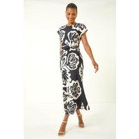 Roman Women's Abstract Printed Gathered Wrap Dress in Black | Size: 10