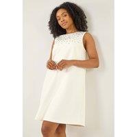 Roman Women's Petite Embellished Mini Dress in White | Size: 14