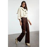 WOVCOR Women's Leopard Print High Waist Suede Look Wide Leg Trousers in Brown | Size: 6