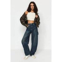WOVCOR Women's High Waist Loose Baggy Carpenter Jeans in Dark Blue | Size: 4