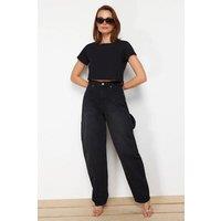 WOVCOR Women's High Waist Loose Baggy Carpenter Jeans in Black | Size: 12