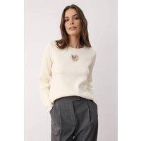 WOVCOR Women's Heart Cut-Out Detail Knitted Jumper in Ecru | Size: Small