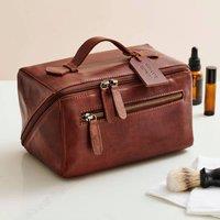 Posh Totty Designs Men's Personalised Brown Leather Lay Flat Wash Bag