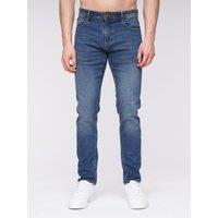 Henleys Mayhen Men's Skinny-Fit Stretch Denim Jeans with Signature Rubber Label Detail in Mid Blue | Size: W40 L32