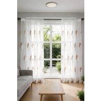 Living and Home 130cm W 2 Panels Leaf Pattern Embroidered Semi-sheer Curtains in White | Size: 210 cm