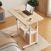Living and Home 2-tier Height Adjustable Mobile Table Overbed Desk with Shelves Wheels in Beige