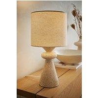 ValueLights Cady Stone Effect Natural Table Lamp with Drum Shade in Cream