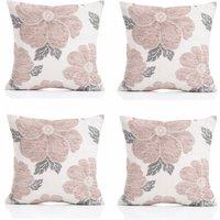 Luxury Living Poppy Chenille Cushions Set of 4 - Luxurious Floral Design, Thick Jacquard Fabric, Easy-Care with Wide Zip in Pink | Size: 45 cm x 45 cm