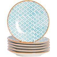 Nicola Spring Hand-Printed Side Plates - 18cm - Pack of 6 in Blue