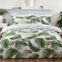 Smart Living Polycotton Floral Palm Print Reversible Duvet Cover With Pillowcase in Green | Size: Double