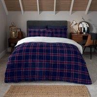 Smart Living Luxury Check Printed Flannel Fleece Duvet Cover with Pillowcases in Navy | Size: Single