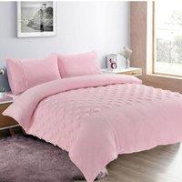 Homes-Linen Teddy Hearts Duvet Cover Set Super Soft Fluffy Fleece Bedding in Pink | Size: Double