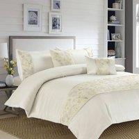 Homes-Linen Savanna Premium Embroidered Duvet Cover Set Soft Polyester Bedding in Cream | Size: Single