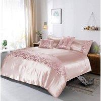 Homes-Linen Aisha Embroidered Duvet Cover Set Luxury Microfiber Bedding in Pink | Size: King