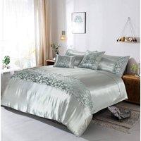 Homes-Linen Aisha Embroidered Duvet Cover Set Luxury Microfiber Bedding in Silver | Size: Double